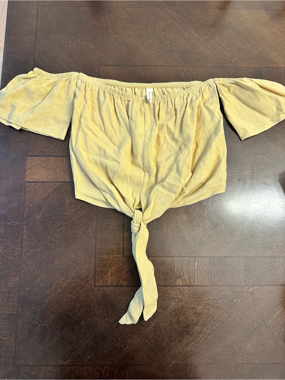 Off-the-Shoulder Tie-Front Top in Mustard Yellow